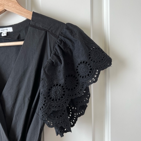 MAETTE / STELLA & DOT MALLORY WRAP DRESS, Black eyelet ruffle sleeves size XS - Picture 4 of 6
